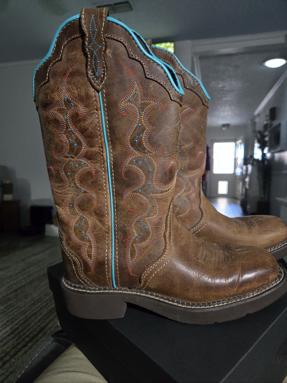 Justin Gypsy Brown & Turquoise Leather Boots Size 7B